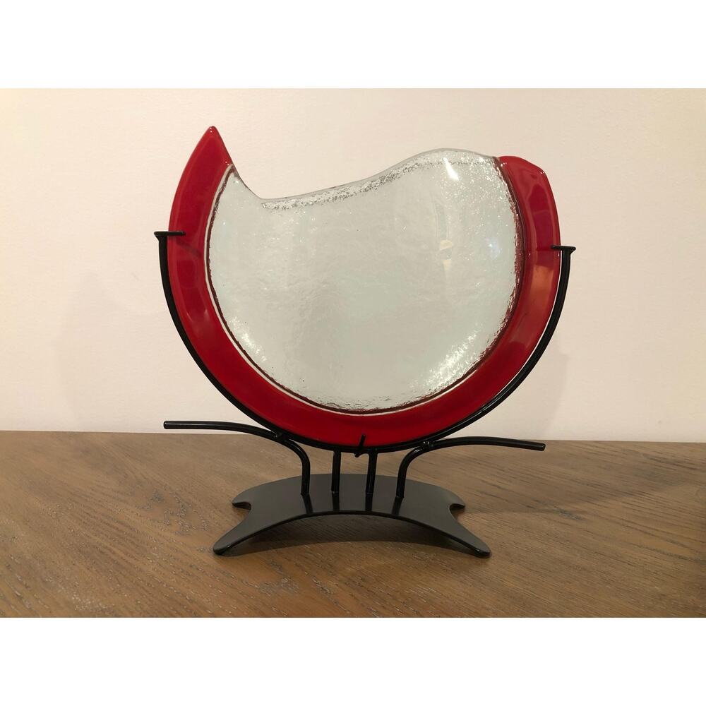 Vintage Mark Hines Studio Art Slumped Glass Crescent Moon Sculpture Rare Color